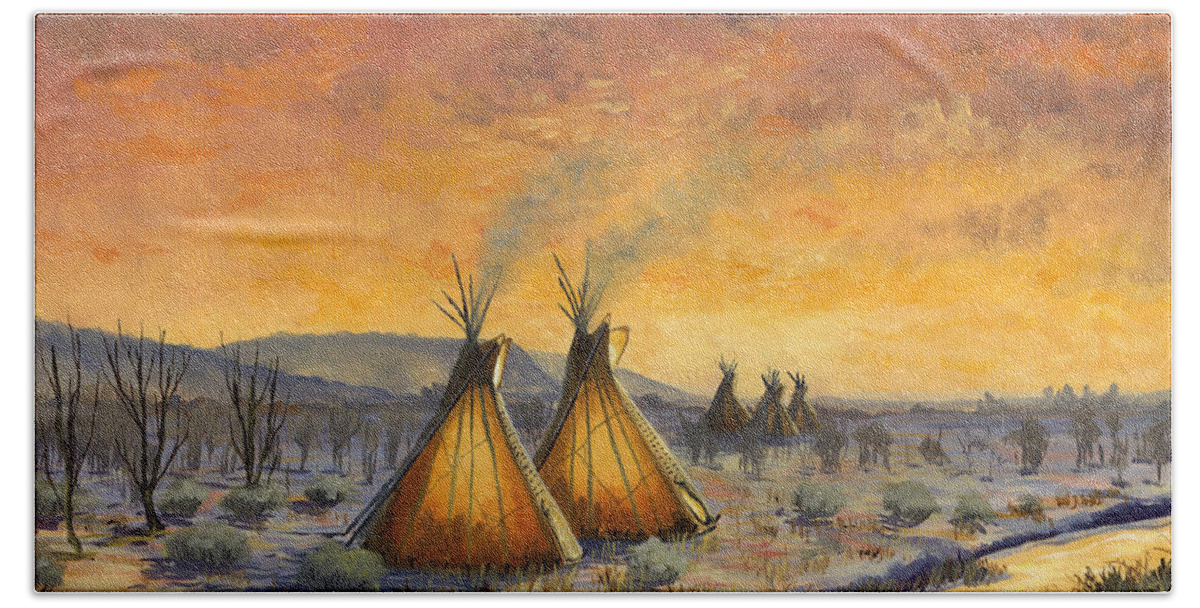 Jeffrey V Brimley Beach Sheet featuring the painting Cheyenne Comfort by Jeff Brimley