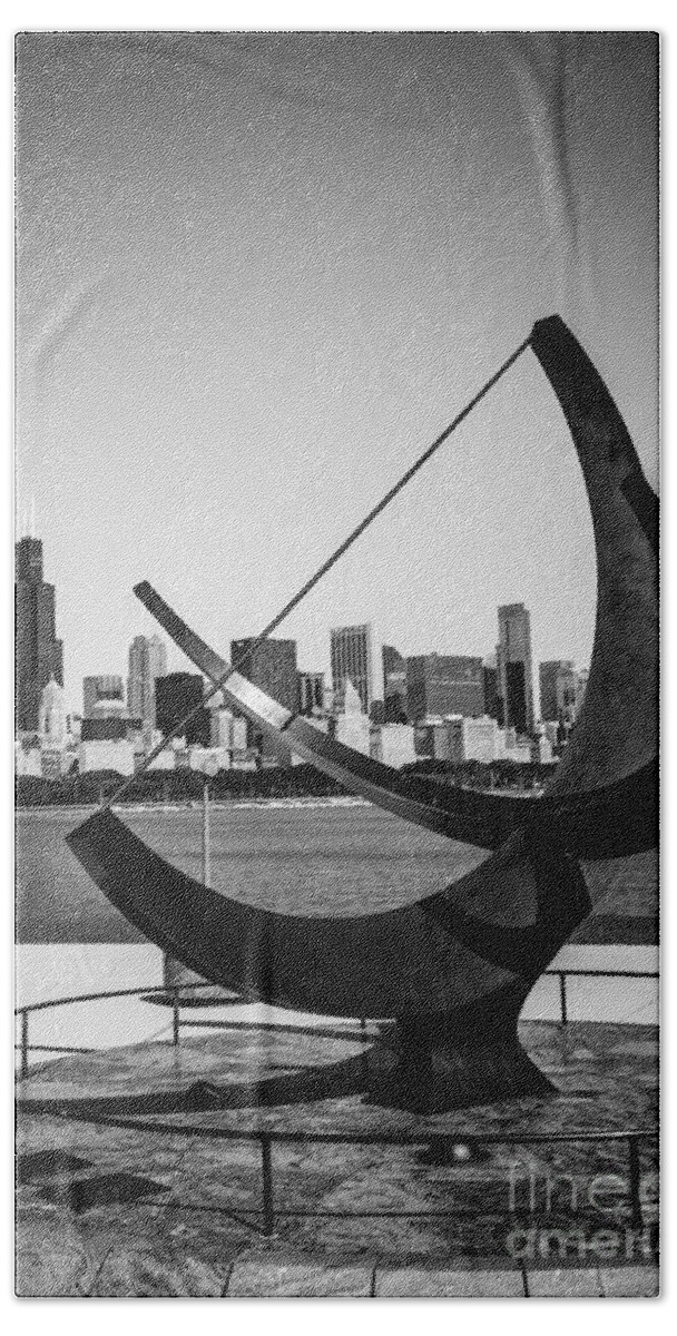 Adler Beach Towel featuring the photograph Chicago Adler Planetarium Sundial in Black and White by Paul Velgos