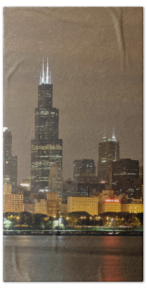 Chicago Skyline Beach Towel featuring the photograph Chicago Skyline at Night by Sebastian Musial