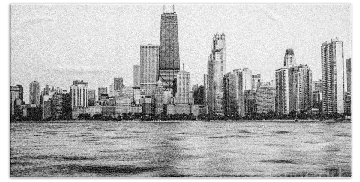 America Beach Towel featuring the photograph Chicago Skyline Hancock Building Black and White Photo by Paul Velgos