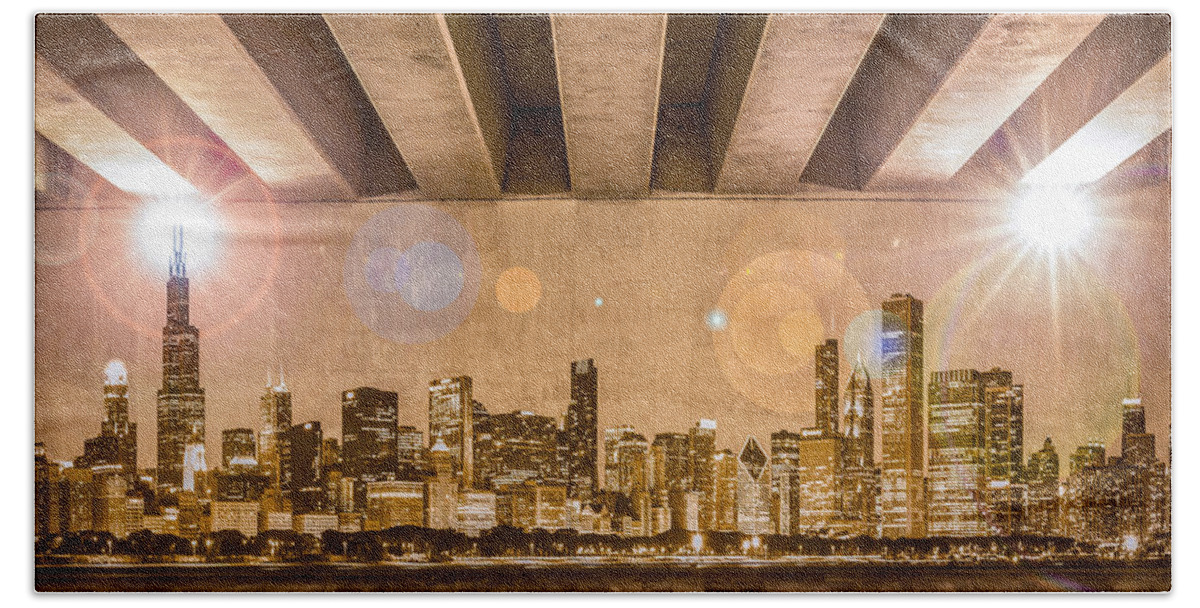 Bridge Beach Towel featuring the photograph Chicago Skyline by Semmick Photo