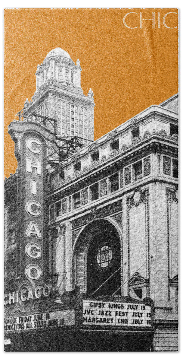 Architecture Beach Towel featuring the digital art Chicago Theater - Dark Orange by DB Artist
