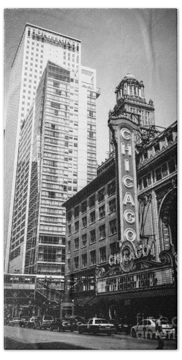 America Beach Towel featuring the photograph Chicago Theatre Black and White Picture by Paul Velgos
