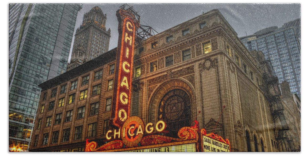 Chicago Theatre Hdr Beach Towel featuring the photograph Chicago Theatre HDR by Josh Bryant