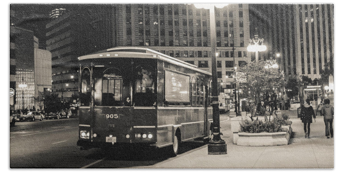 Transportation Beach Towel featuring the photograph Chicago Trolly Stop by Melinda Ledsome