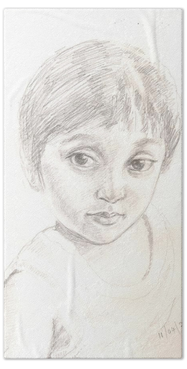 Sweet Kid Beach Towel featuring the drawing Child by Asha Sudhaker Shenoy