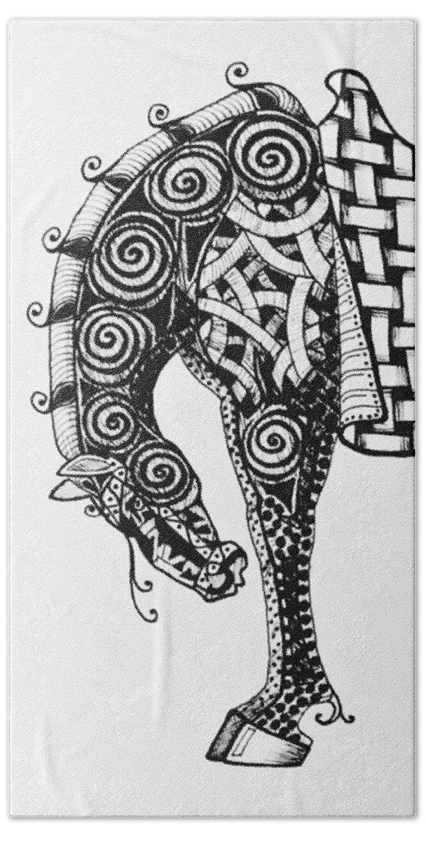 Chinese Beach Sheet featuring the drawing Chinese Horse - Zentangle by Jani Freimann