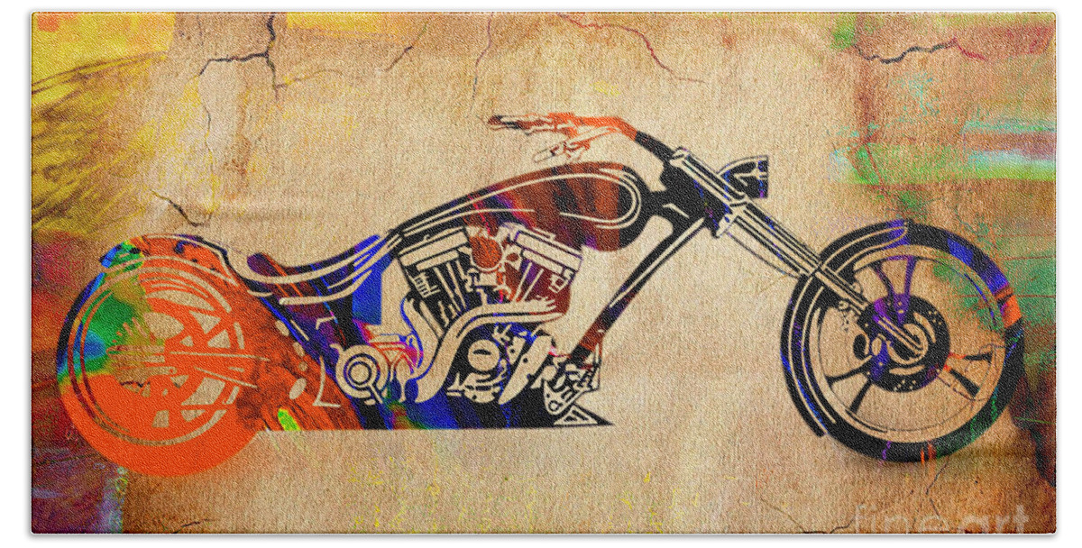 Motorcycle Beach Towel featuring the mixed media Chopper Motorcycle by Marvin Blaine