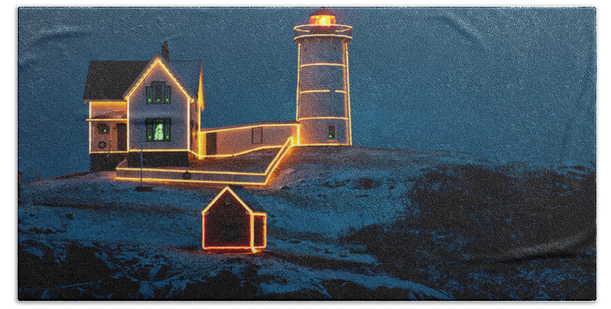 Light Beach Towel featuring the photograph Christmas at Nubble Light by Paul Mangold
