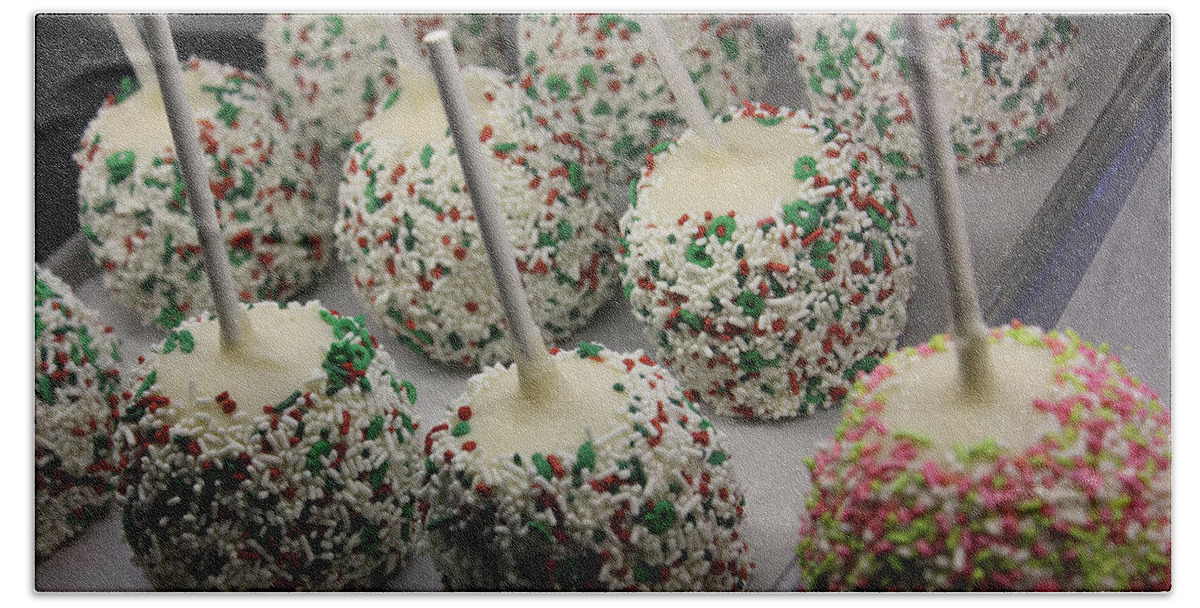 Christmas Photographs Beach Towel featuring the photograph Christmas Candy Apples by Bill Owen