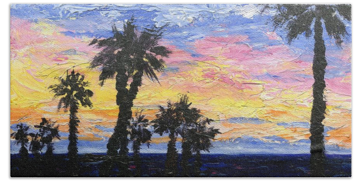 Sunset Beach Sheet featuring the painting Christmas Eve in Redondo Beach by Jamie Frier