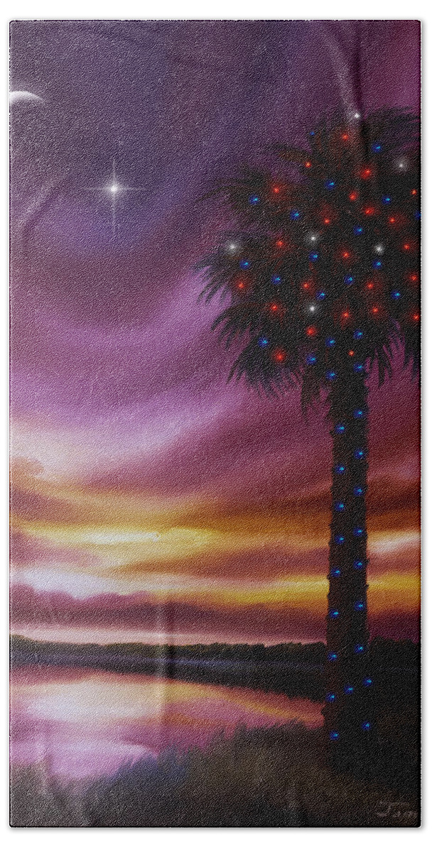 James Christopher Hill Beach Towel featuring the painting Christmas Palmetto Tree by James Hill
