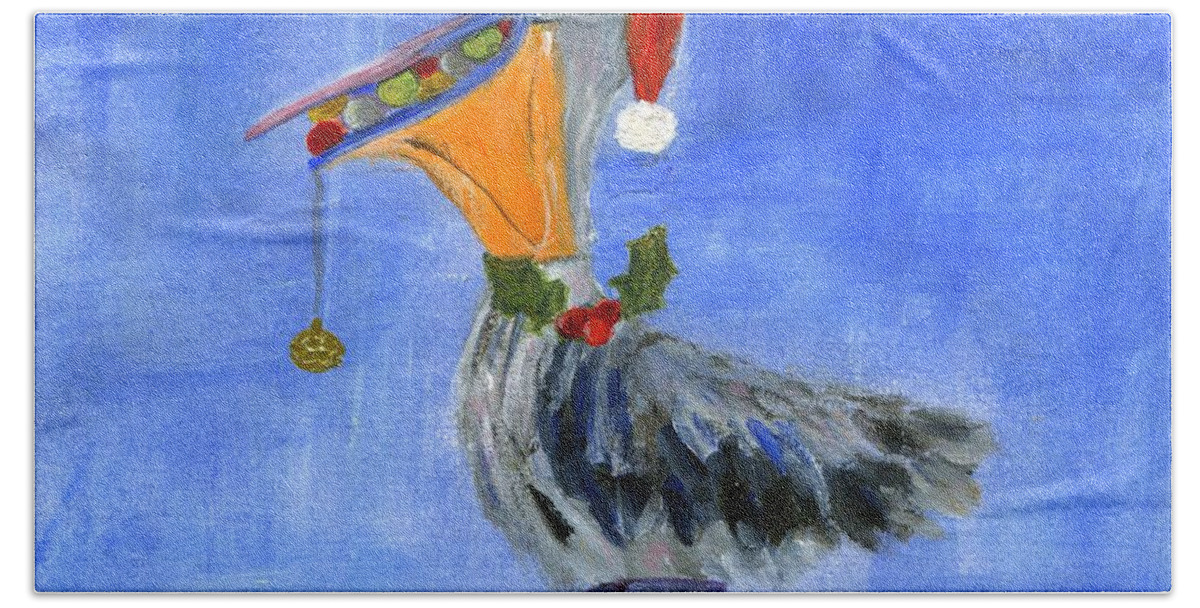 Ornament Beach Sheet featuring the painting Christmas Pelican by Jamie Frier