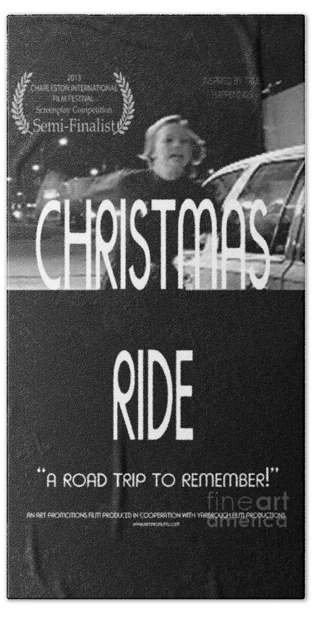 Movie Posters Beach Towel featuring the digital art Christmas Ride Poster B and W by Karen Francis