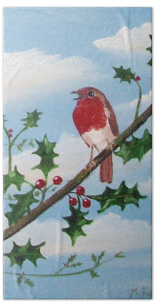 Robin Beach Towel featuring the painting Christmas Robin by Asa Jones