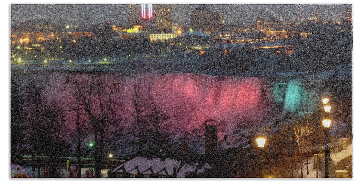 Niagara Falls Beach Towel featuring the photograph Christmas Spirit at Niagara Falls by Lingfai Leung