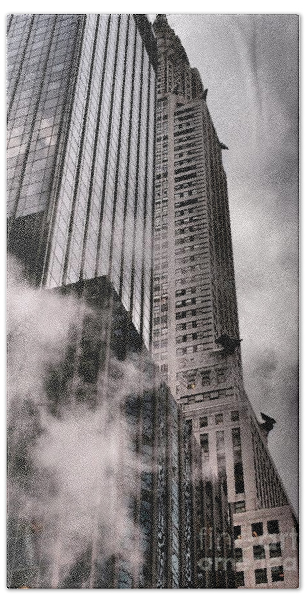 Chrysler Building Beach Sheet featuring the photograph Chrysler Building with Gargoyles and Steam by Miriam Danar