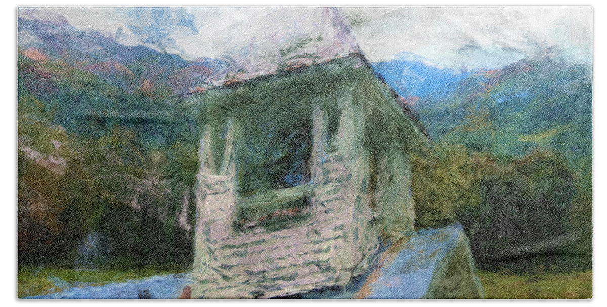 Church Beach Towel featuring the digital art Church In The Mountains by Phil Perkins