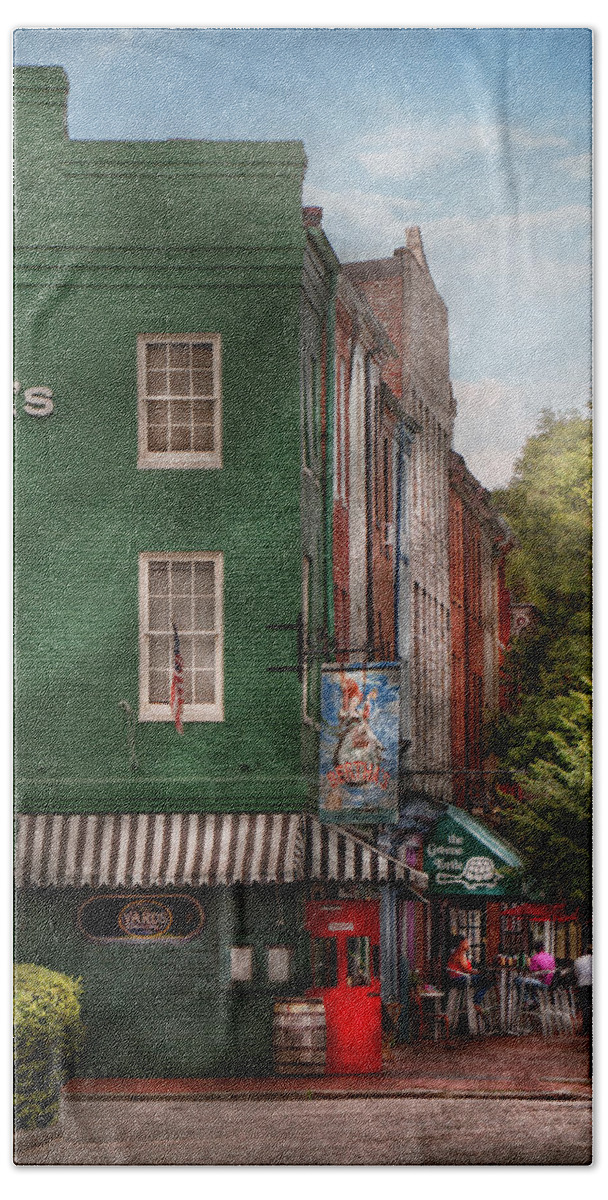 Baltimore Beach Towel featuring the photograph City - Baltimore - Fells Point MD - Bertha's and The Greene Turtle by Mike Savad