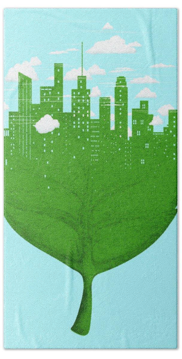 Advancement Beach Towel featuring the photograph City Skyline On Green Leaf by Ikon Ikon Images