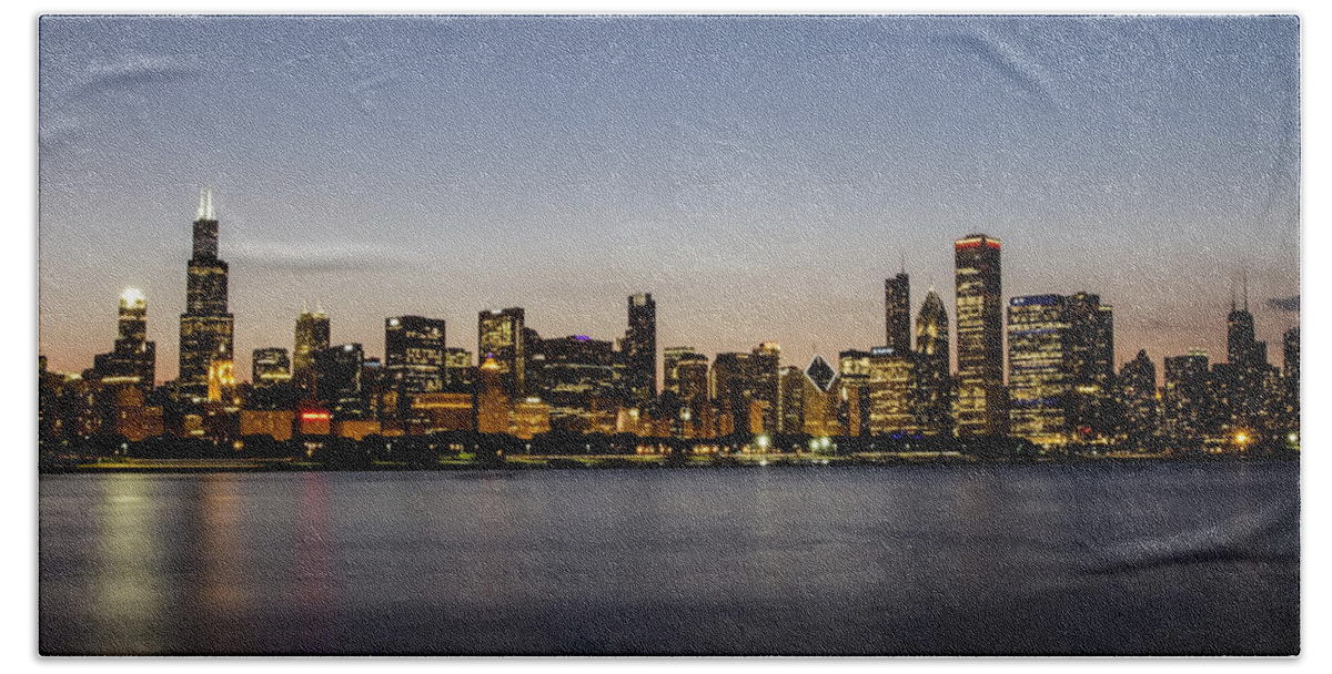 Chicago Skyline Beach Towel featuring the photograph Classic Chicago skyline at dusk by Sven Brogren