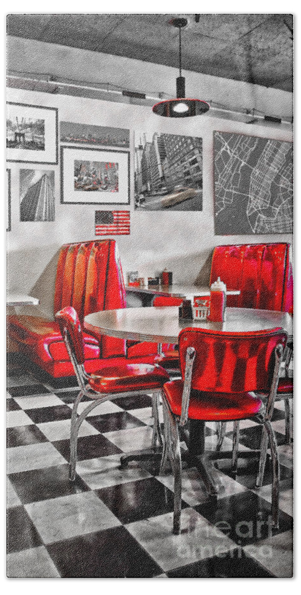 Diner Beach Towel featuring the photograph Classic American Diner restaurant by Delphimages Photo Creations