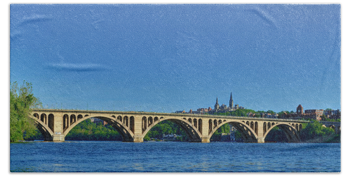 Metro Beach Sheet featuring the photograph Clear Blue Skies At Key Bridge by Metro DC Photography