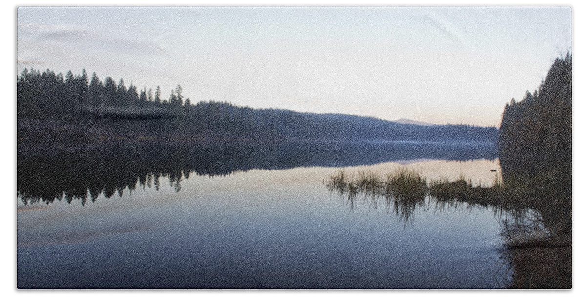 Lake Beach Towel featuring the photograph Clear Lake - Mist in the Distance by Belinda Greb