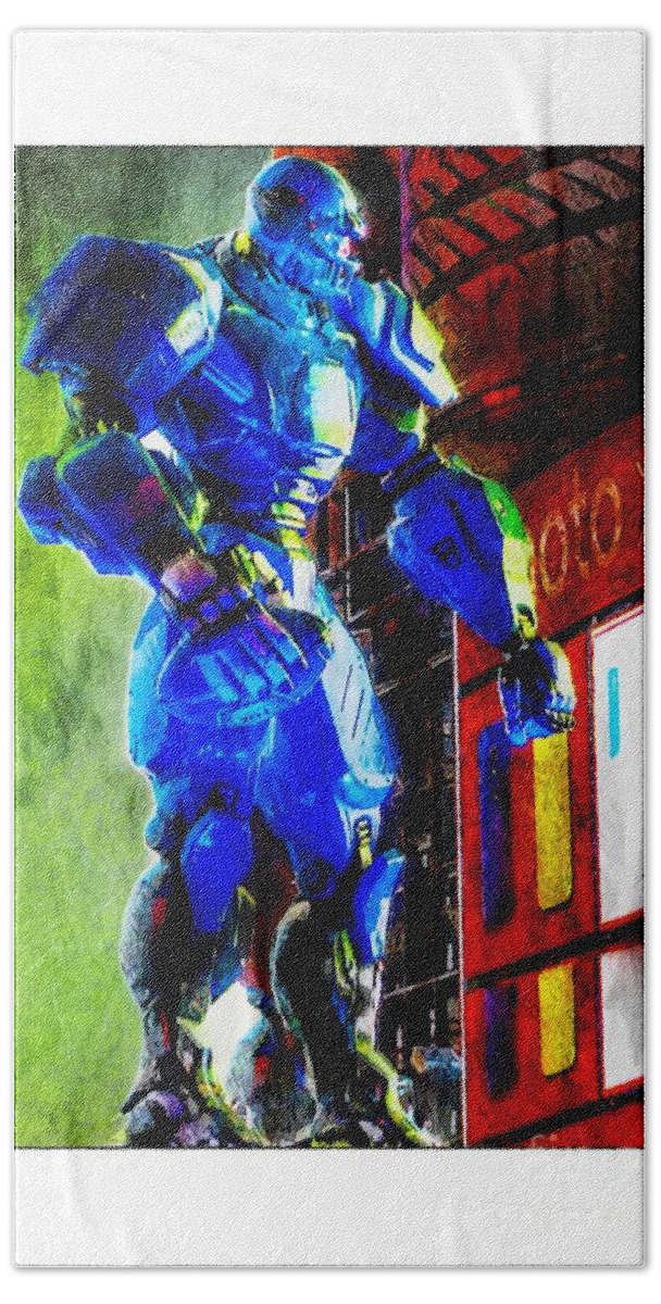 Robot Beach Towel featuring the photograph Cleatus in Times Square by Lilliana Mendez