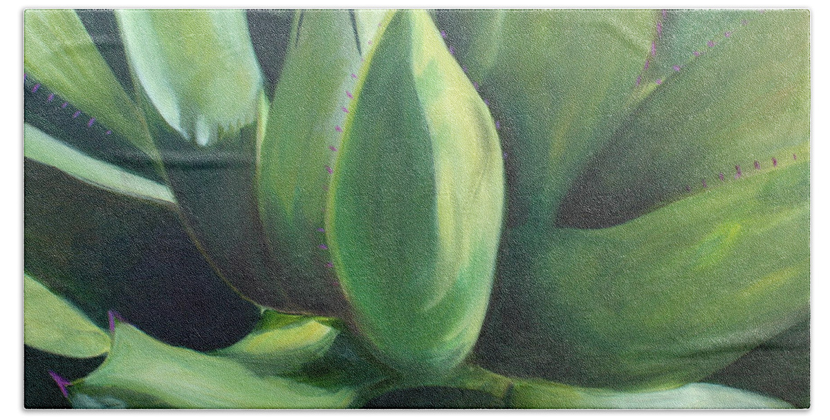 Cactus Beach Towel featuring the painting Close Cactus II - Agave by Debbie Hart