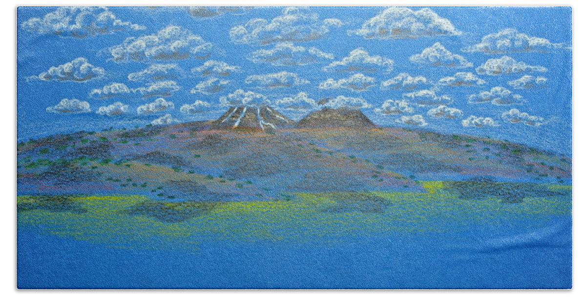 Drawing Beach Towel featuring the drawing Clouds Over Lassen by Michele Myers