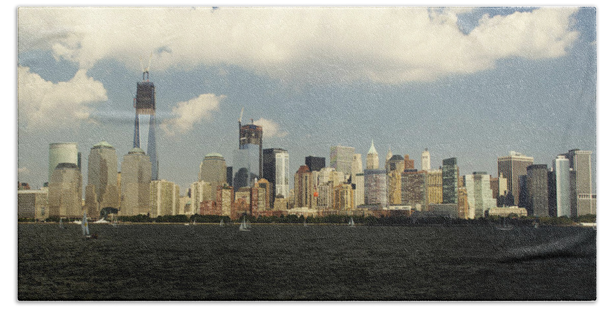 New York Beach Towel featuring the photograph Clouds over New York Skyline by Jatin Thakkar