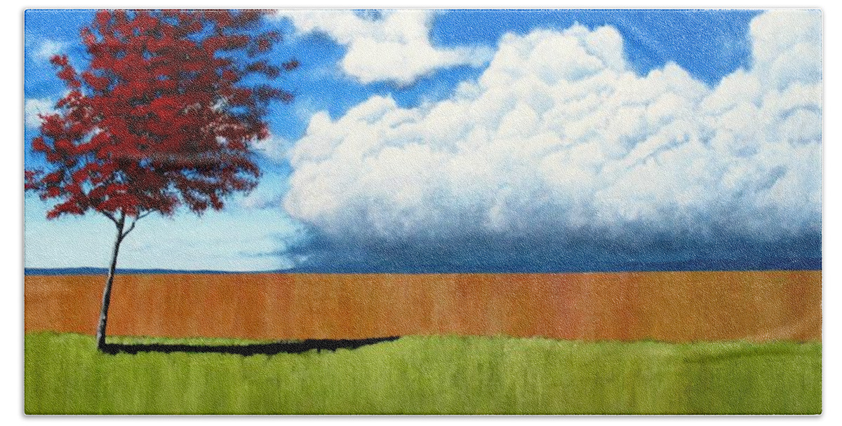 Landscape Beach Towel featuring the painting Cloudy Day by Michael Dillon