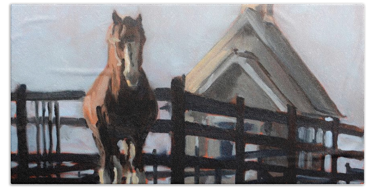 Virginia Beach Towel featuring the painting Clydesdale at Hermitage Hill Farm and Stables by Donna Tuten