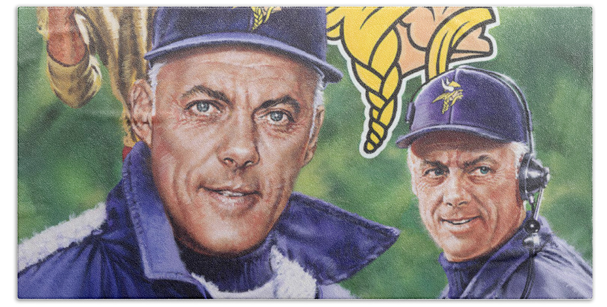 Coach Bud Grant Beach Sheet featuring the painting Coach Bud Grant by Dick Bobnick