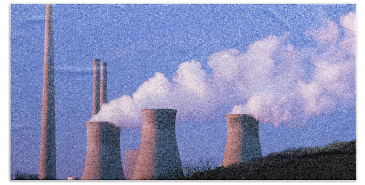 Air Pollution Beach Towel featuring the photograph Coal Power Plant by Theodore Clutter