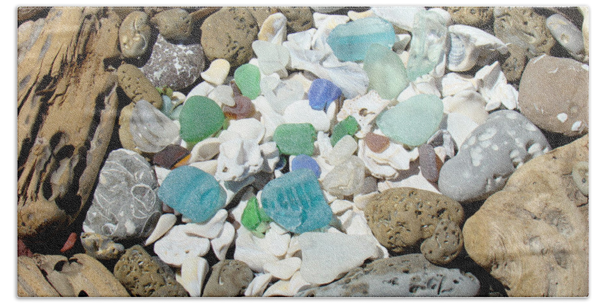 Seaglass Beach Towel featuring the photograph Coast Seaglass art prints Shells Fossils Driftwood by Patti Baslee