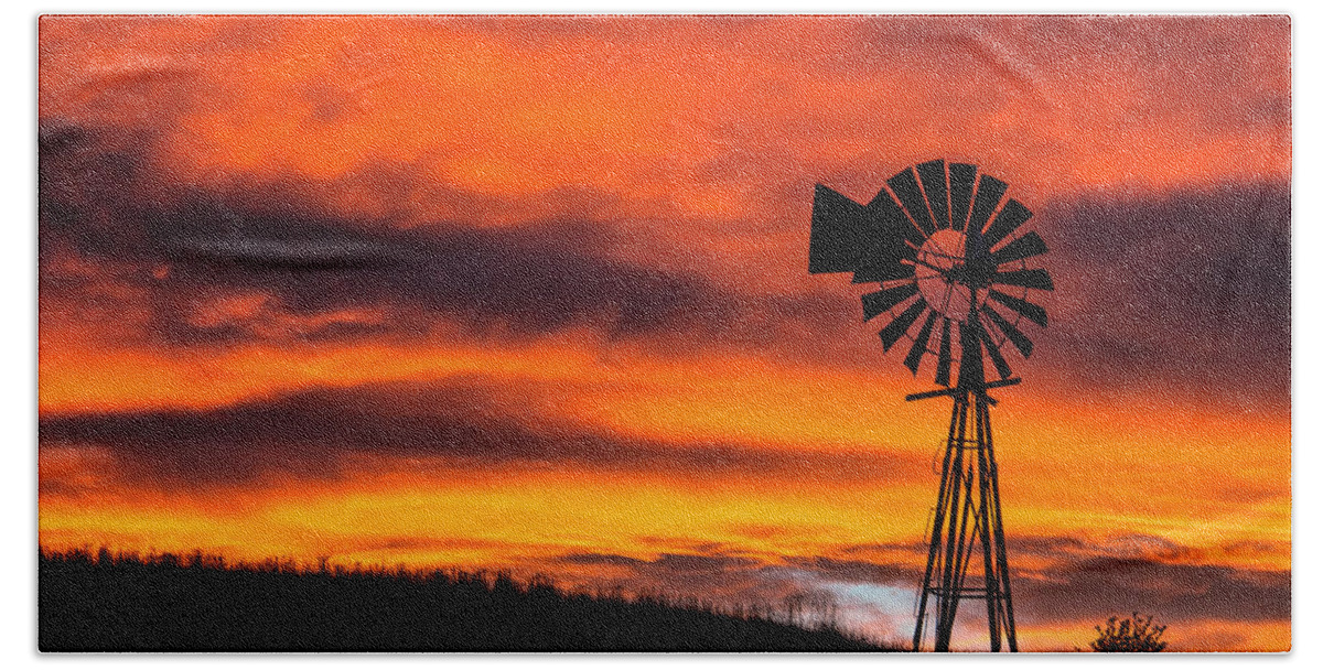 Colorado Beach Sheet featuring the photograph Cobblestone Windmill at Sunset by Dawn Key