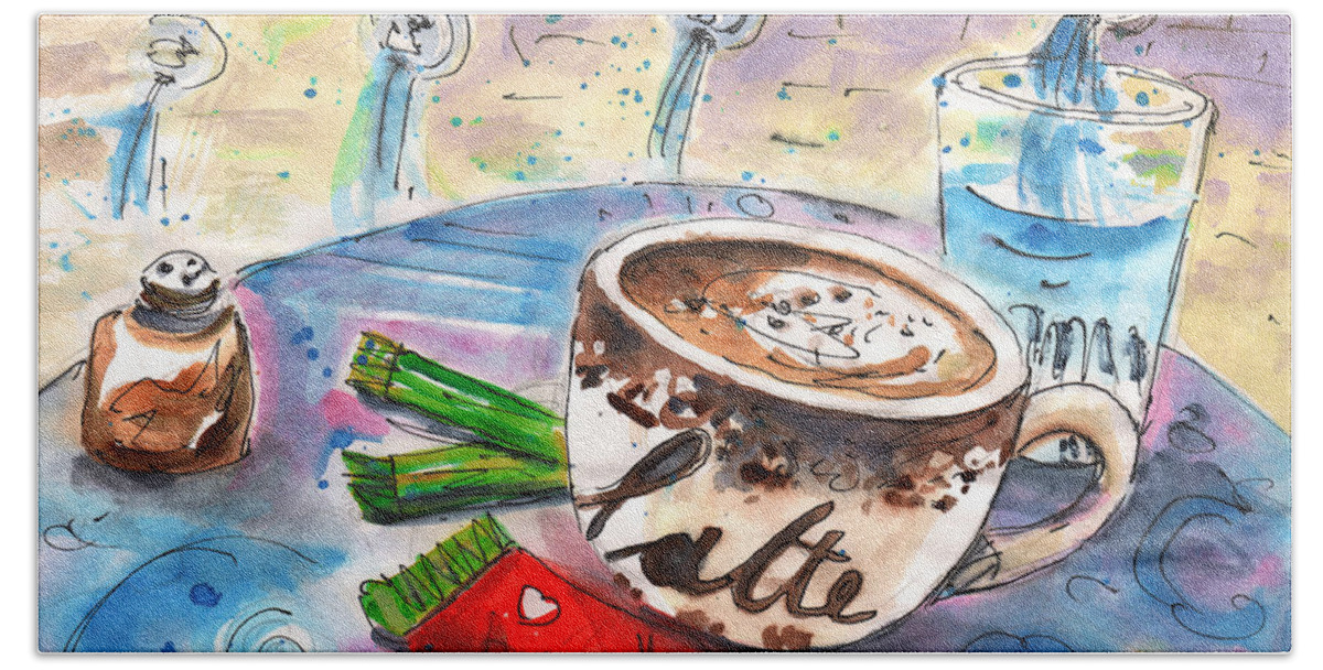 Travel Sketch Beach Towel featuring the painting Coffee Break in Spili in Crete by Miki De Goodaboom