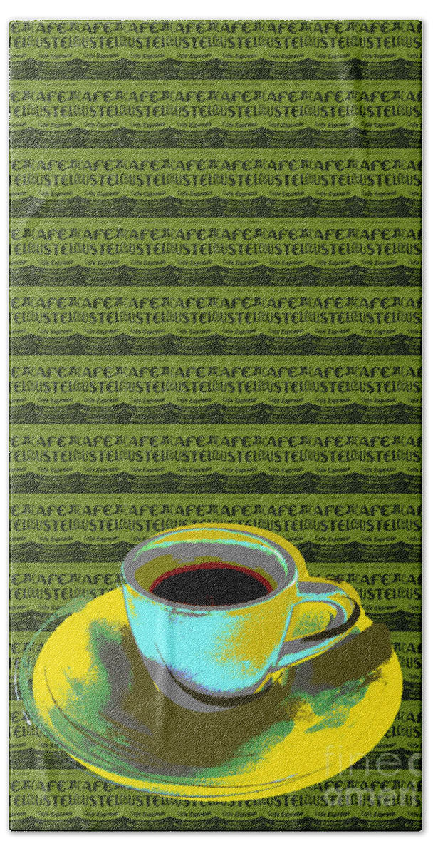 Coffee Beach Towel featuring the digital art Coffee cup Pop Art by Jean luc Comperat