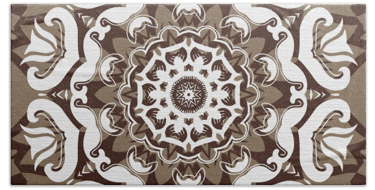 Intricate Beach Sheet featuring the digital art Coffee Flowers 10 Ornate Medallion by Angelina Tamez