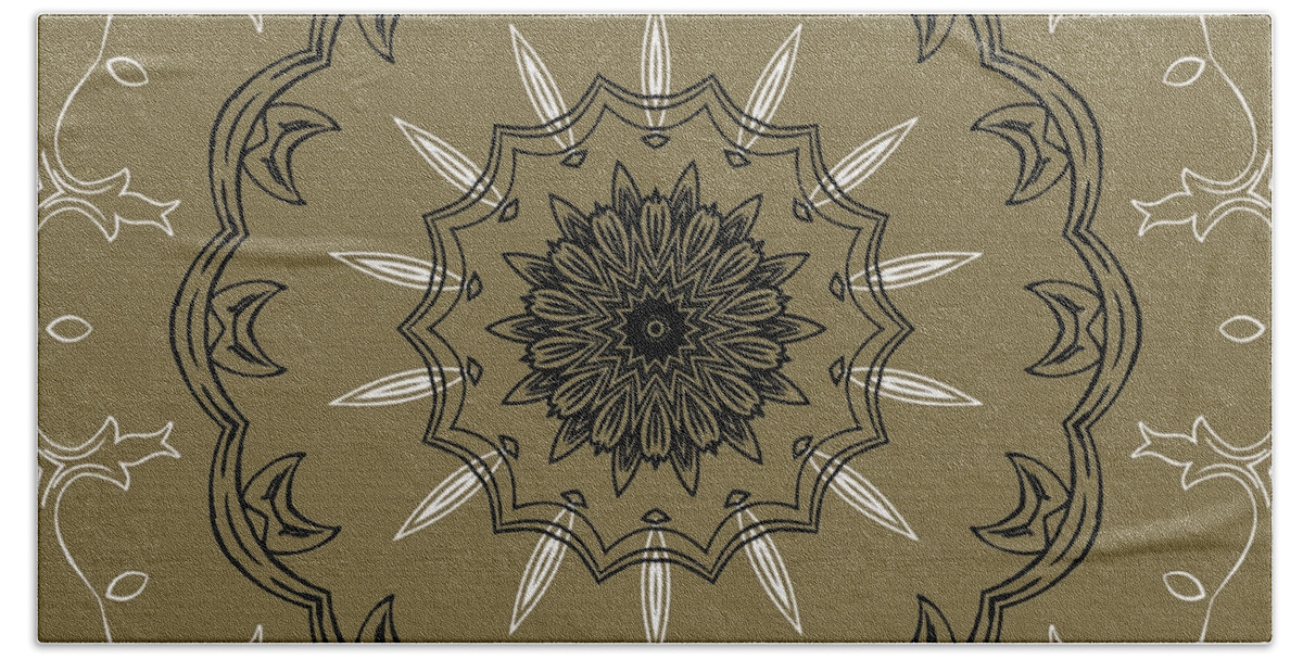 Intricate Beach Towel featuring the digital art Coffee Flowers 3 Olive Ornate Medallion by Angelina Tamez