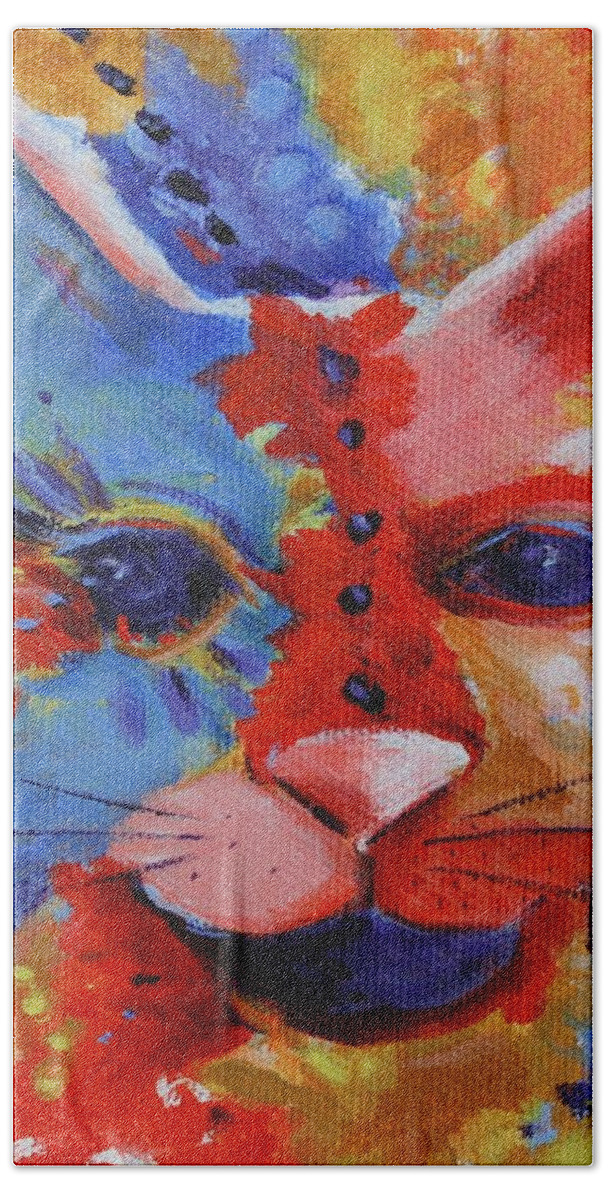 Abstract Beach Towel featuring the painting Color Cat by Deb Harvey