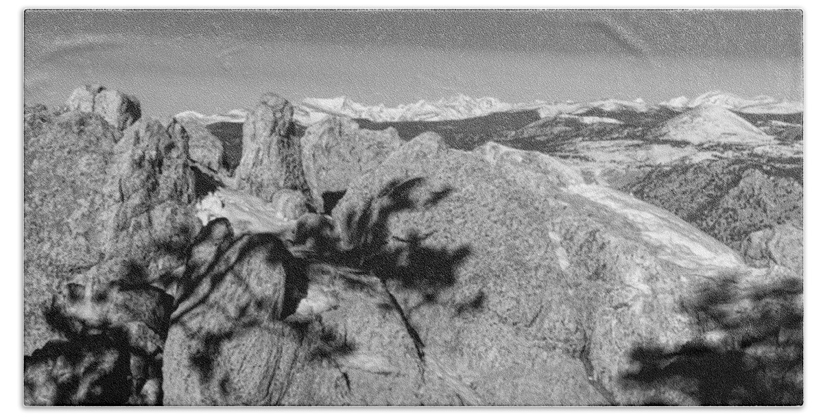 Rocky Mountains Beach Towel featuring the photograph Colorado Rocky Mountain Scenic View in Black and White by James BO Insogna