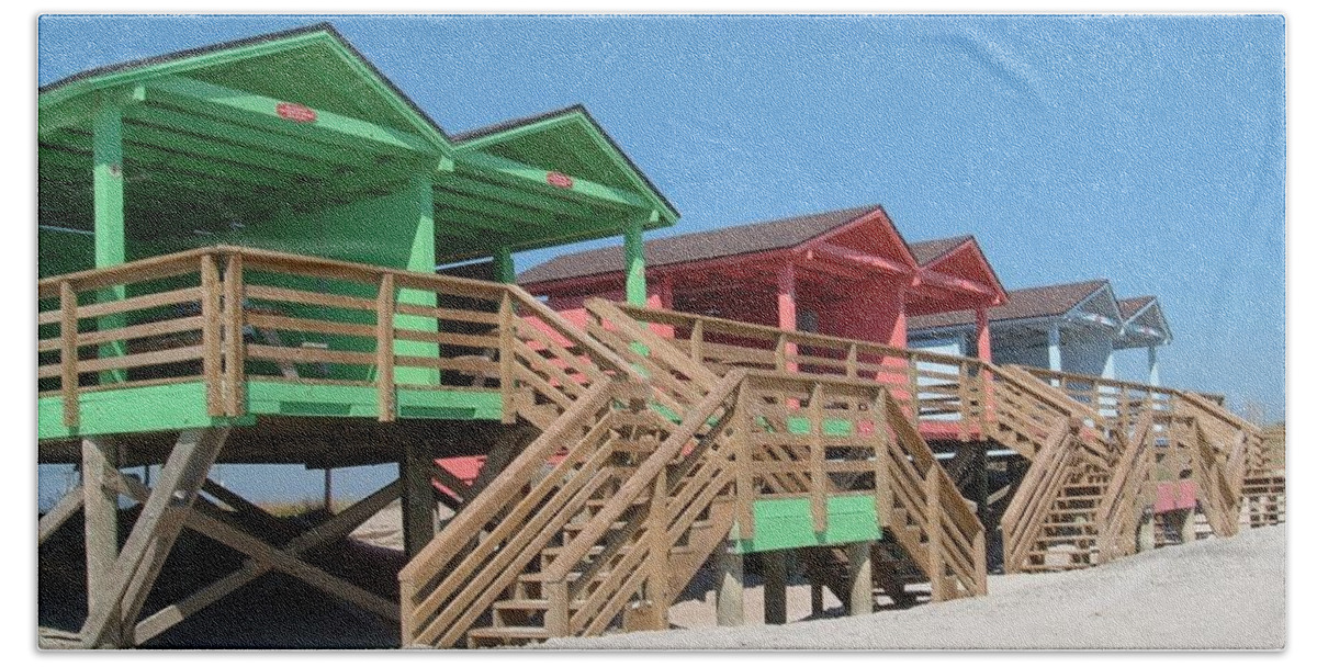 Camp Lejeune Beach Sheet featuring the photograph Colorful Cabanas by Caryl J Bohn