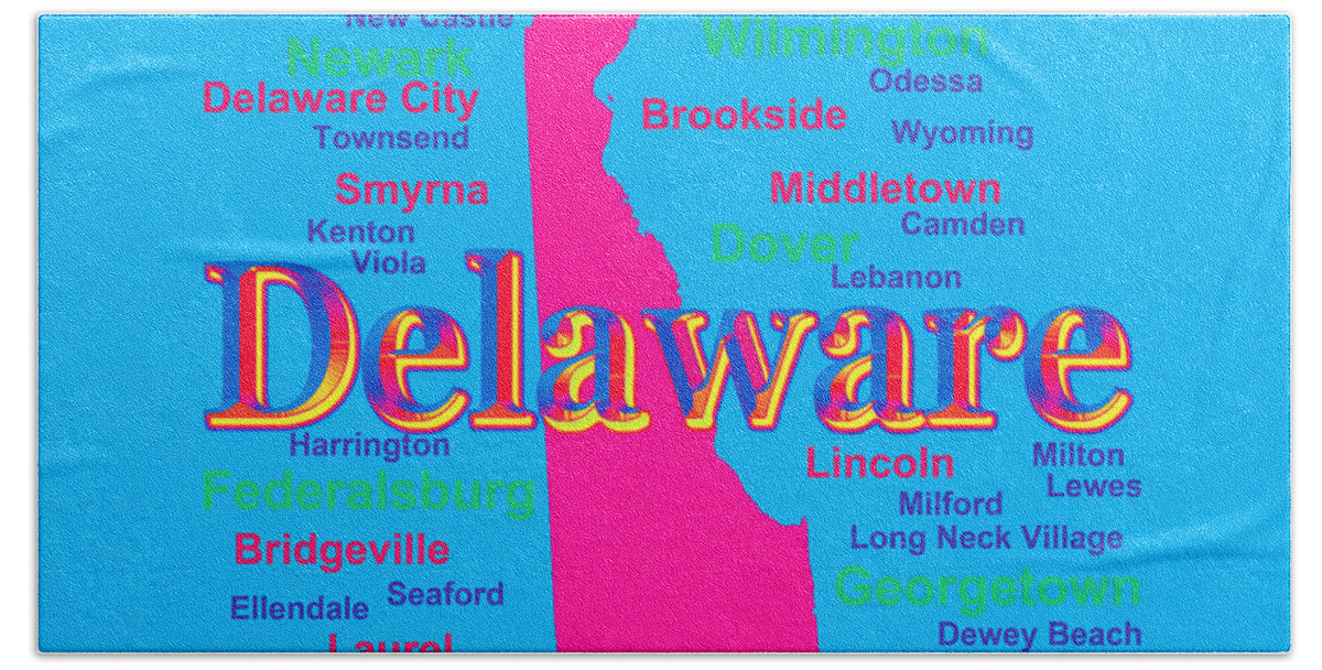 Delaware Beach Towel featuring the photograph Colorful Delaware State Pride Map Silhouette by Keith Webber Jr