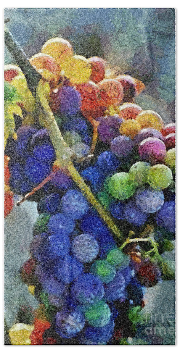 Fruits Beach Towel featuring the painting Colorful grapes by Dragica Micki Fortuna