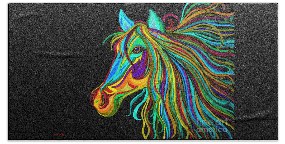 Horse Beach Sheet featuring the drawing Colorful Horse Head 2 by Nick Gustafson