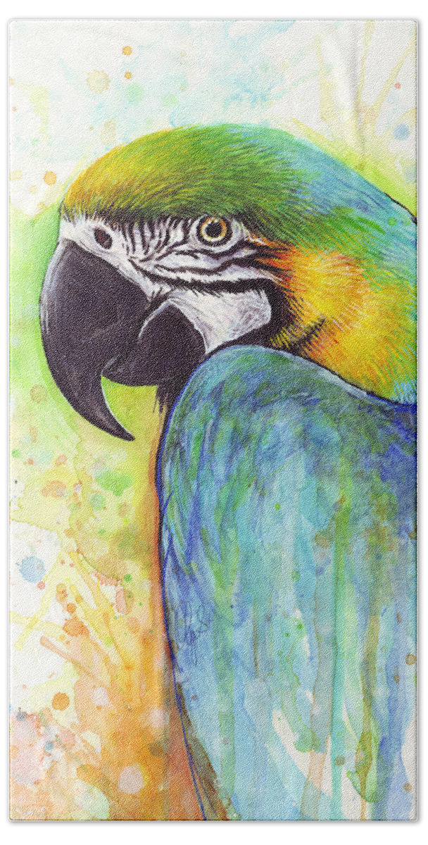Watercolor Painting Beach Sheet featuring the painting Macaw Painting by Olga Shvartsur