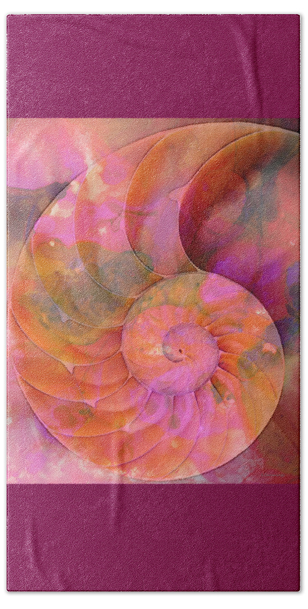 Nautilus Beach Towel featuring the painting Colorful Pink And Orange Nautilus Shell By Sharon Cummings by Sharon Cummings